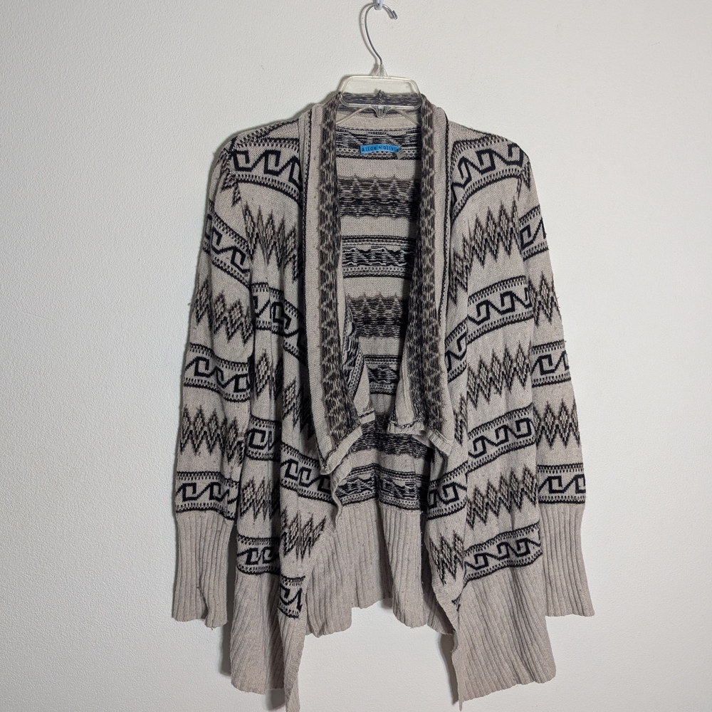 Alice + Olivia Women's Sweater Open Cardigan Aztec Neutral Wool Cashmere Medium